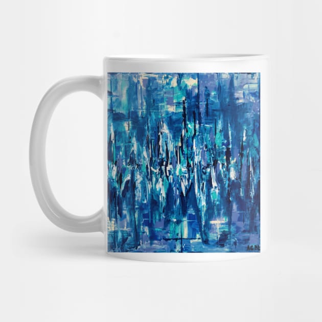 Pause - blue square abstract painting by acdlart